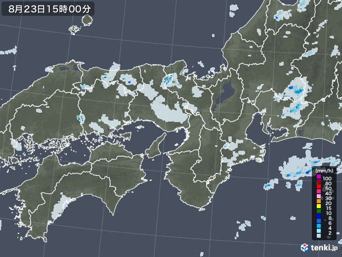 近畿地方の雨雲レーダー(2022年08月23日)