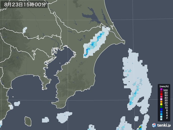 千葉県の雨雲レーダー(2022年08月23日)