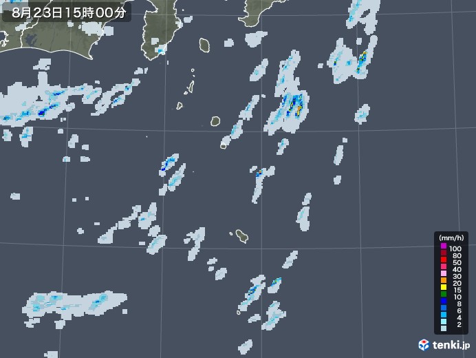 伊豆諸島(東京都)の雨雲レーダー(2022年08月23日)