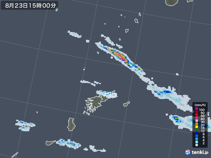 奄美諸島(鹿児島県)の雨雲レーダー(2022年08月23日)