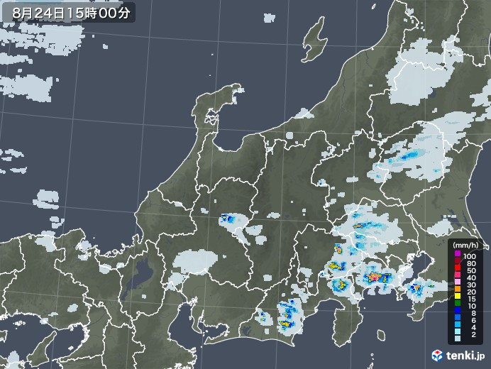 北陸地方の雨雲レーダー(2022年08月24日)