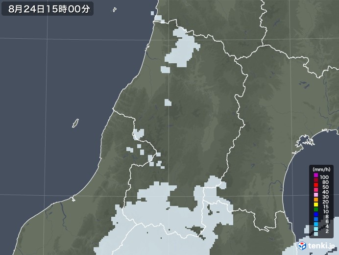山形県の雨雲レーダー(2022年08月24日)
