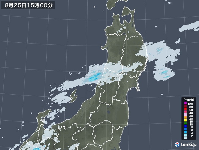 東北地方の雨雲レーダー(2022年08月25日)