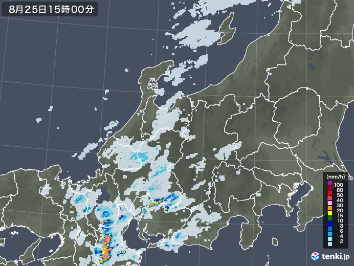北陸地方の雨雲レーダー(2022年08月25日)