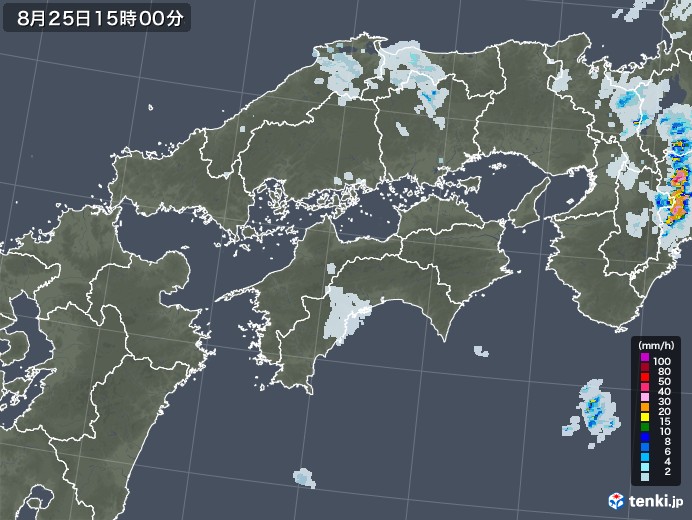 四国地方の雨雲レーダー(2022年08月25日)