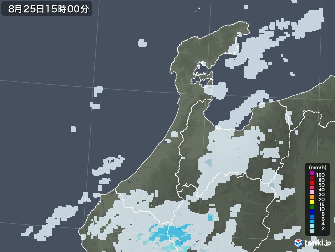 石川県の雨雲レーダー(2022年08月25日)