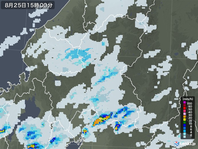 岐阜県の雨雲レーダー(2022年08月25日)
