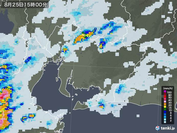 愛知県の雨雲レーダー(2022年08月25日)