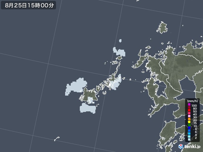 五島列島(長崎県)の雨雲レーダー(2022年08月25日)