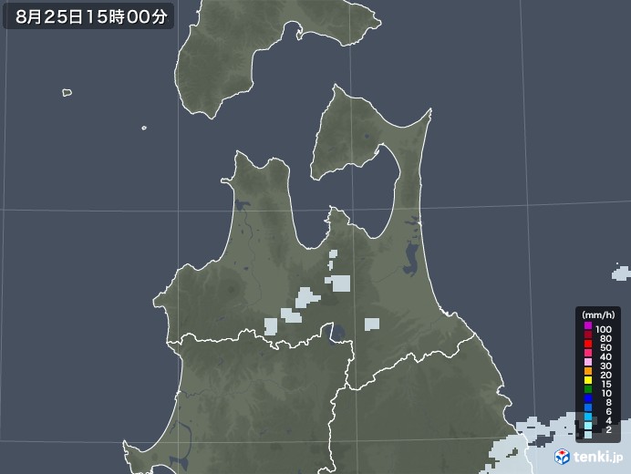 青森県の雨雲レーダー(2022年08月25日)