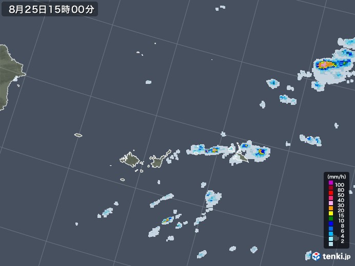 宮古・石垣・与那国(沖縄県)の雨雲レーダー(2022年08月25日)