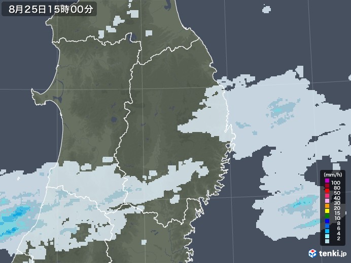 岩手県の雨雲レーダー(2022年08月25日)