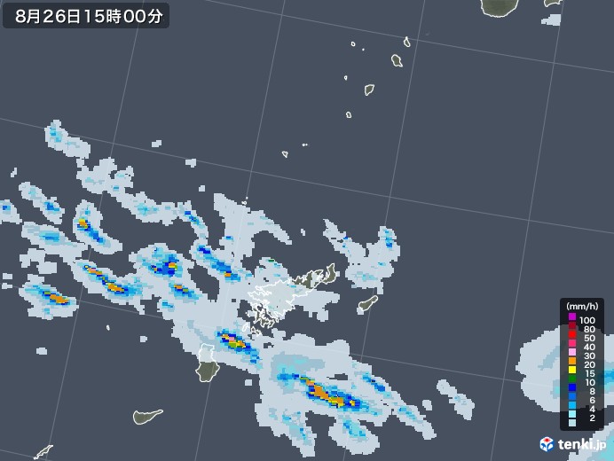奄美諸島(鹿児島県)の雨雲レーダー(2022年08月26日)