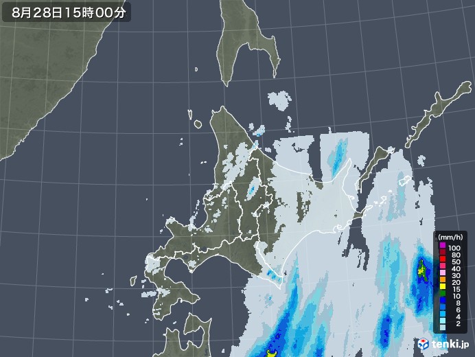 北海道地方の雨雲レーダー(2022年08月28日)