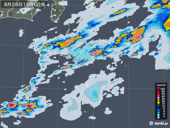 伊豆諸島(東京都)の雨雲レーダー(2022年08月28日)