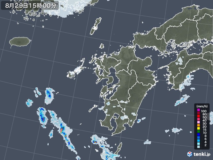 九州地方の雨雲レーダー(2022年08月29日)