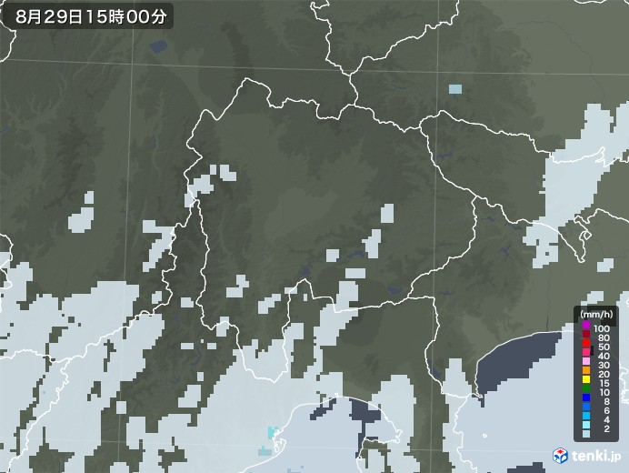 山梨県の雨雲レーダー(2022年08月29日)