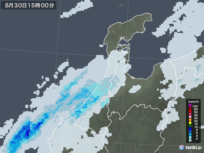 石川県の雨雲レーダー(2022年08月30日)