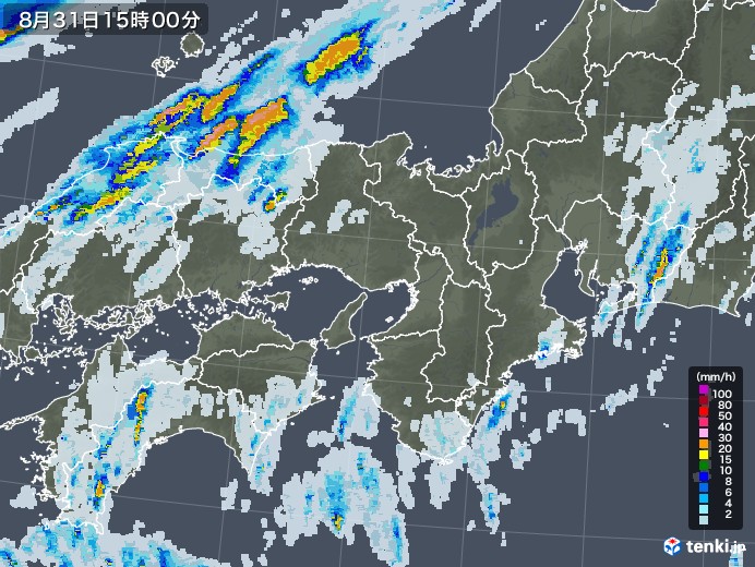 近畿地方の雨雲レーダー(2022年08月31日)
