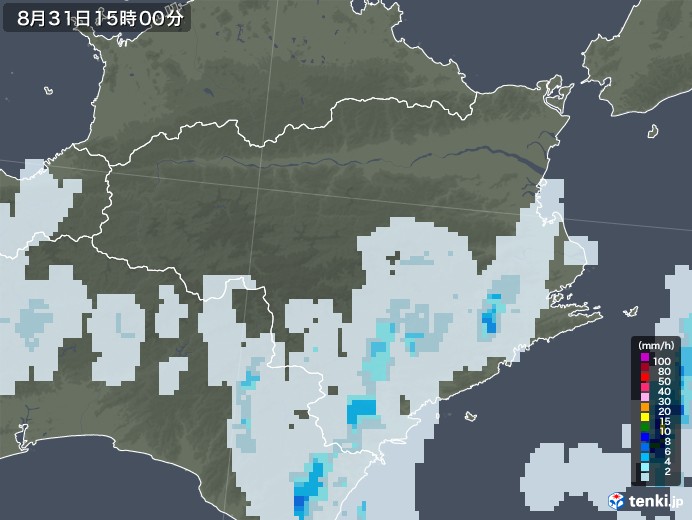 徳島県の雨雲レーダー(2022年08月31日)