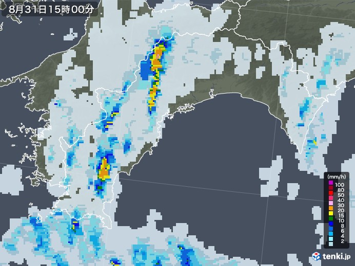 高知県の雨雲レーダー(2022年08月31日)