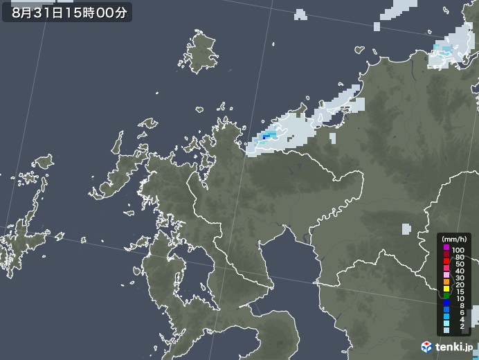 佐賀県の雨雲レーダー(2022年08月31日)