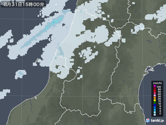 山形県の雨雲レーダー(2022年08月31日)