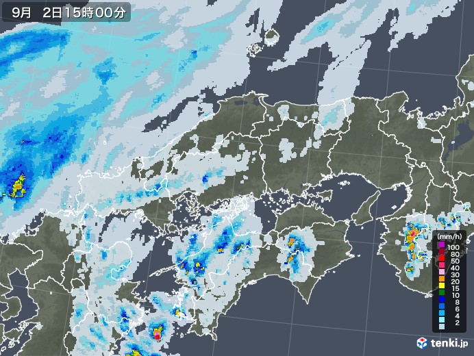 中国地方の雨雲レーダー(2022年09月02日)