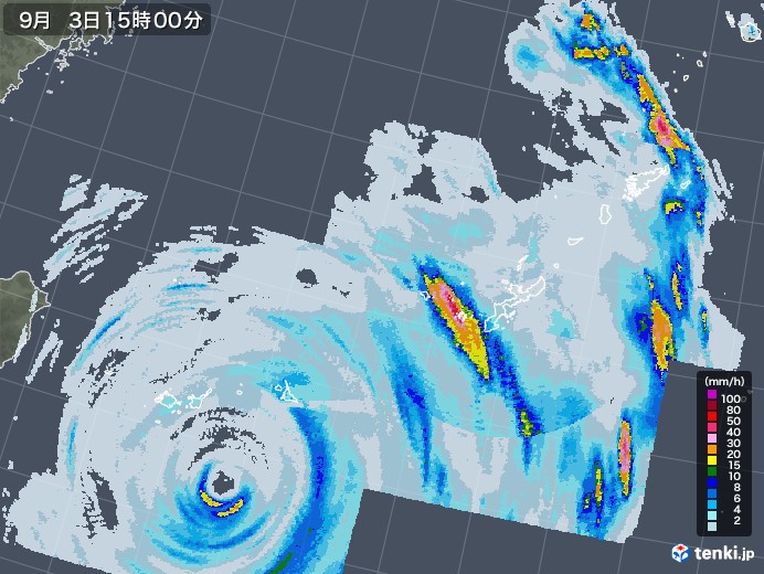 沖縄地方の雨雲レーダー(2022年09月03日)