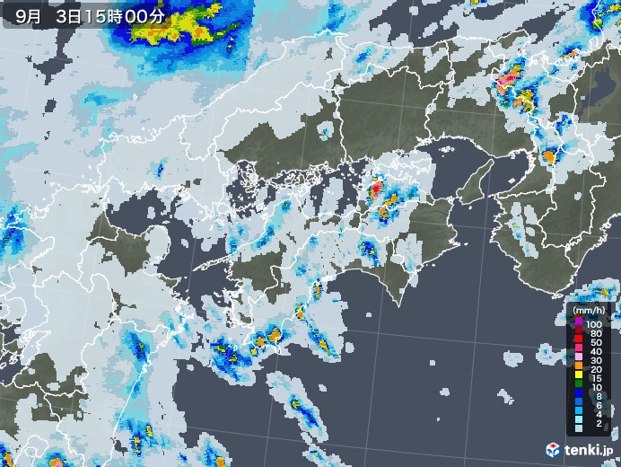 四国地方の雨雲レーダー(2022年09月03日)