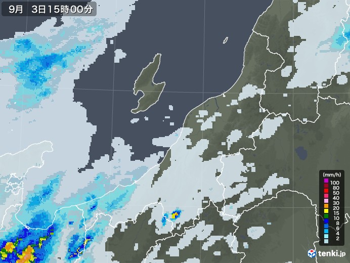 新潟県の雨雲レーダー(2022年09月03日)