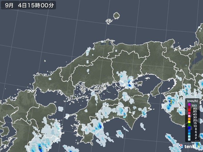 中国地方の雨雲レーダー(2022年09月04日)