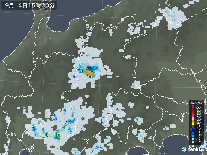 長野県の雨雲レーダー(2022年09月04日)
