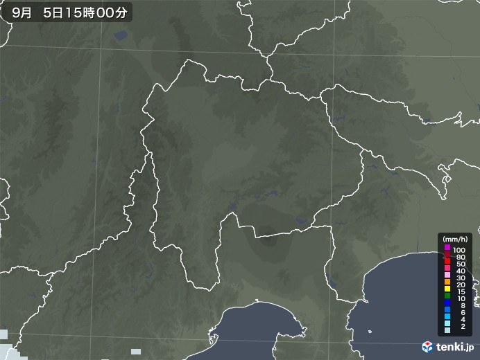 山梨県の雨雲レーダー(2022年09月05日)