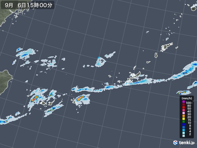 沖縄地方の雨雲レーダー(2022年09月06日)