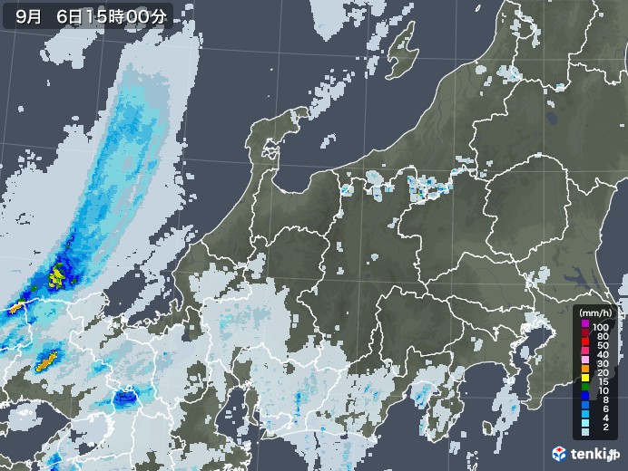 北陸地方の雨雲レーダー(2022年09月06日)