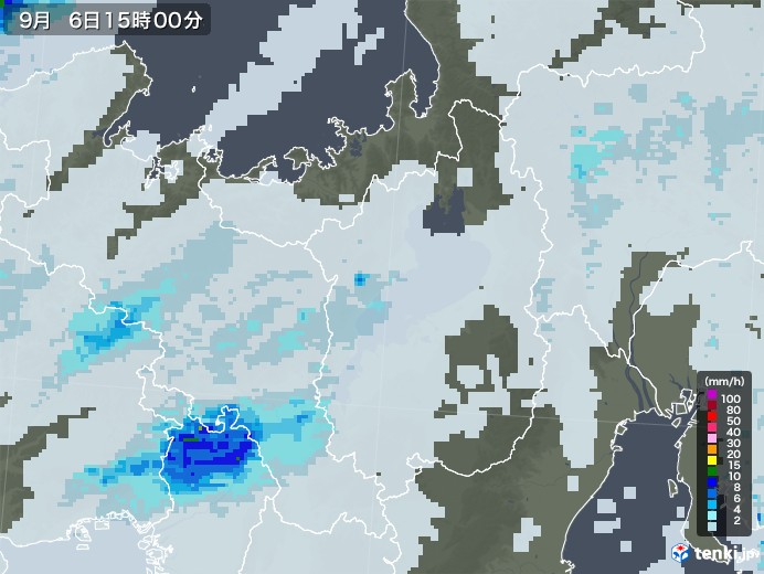 滋賀県の雨雲レーダー(2022年09月06日)