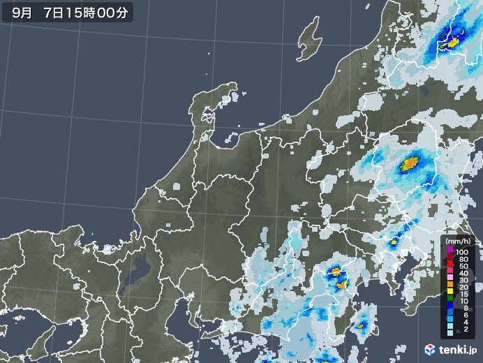 北陸地方の雨雲レーダー(2022年09月07日)