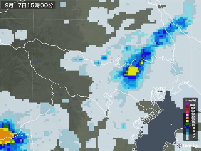 東京都の雨雲レーダー(2022年09月07日)