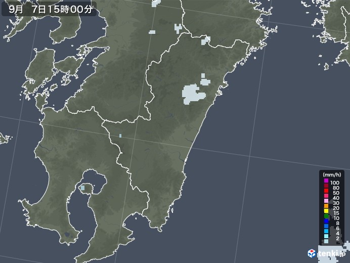 宮崎県の雨雲レーダー(2022年09月07日)