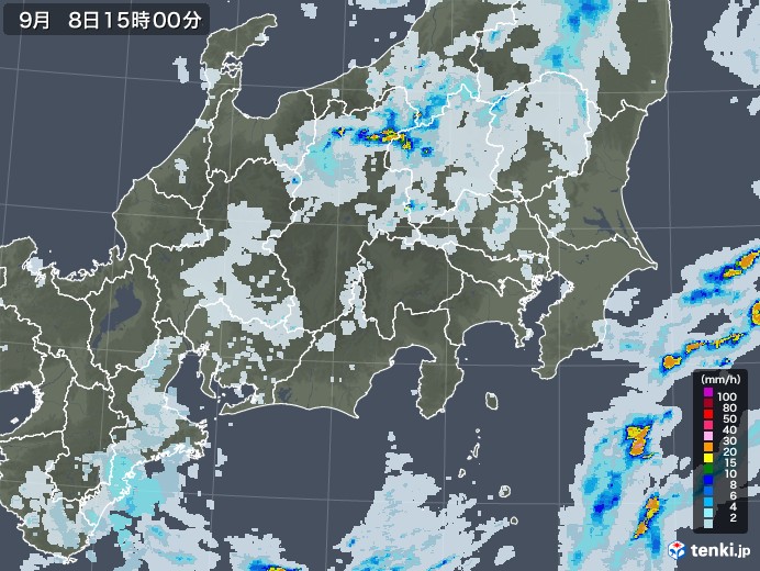 関東・甲信地方の雨雲レーダー(2022年09月08日)