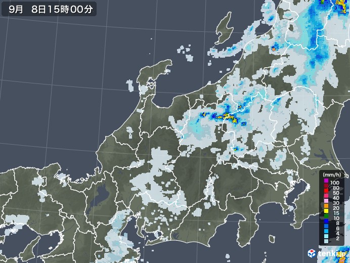 北陸地方の雨雲レーダー(2022年09月08日)