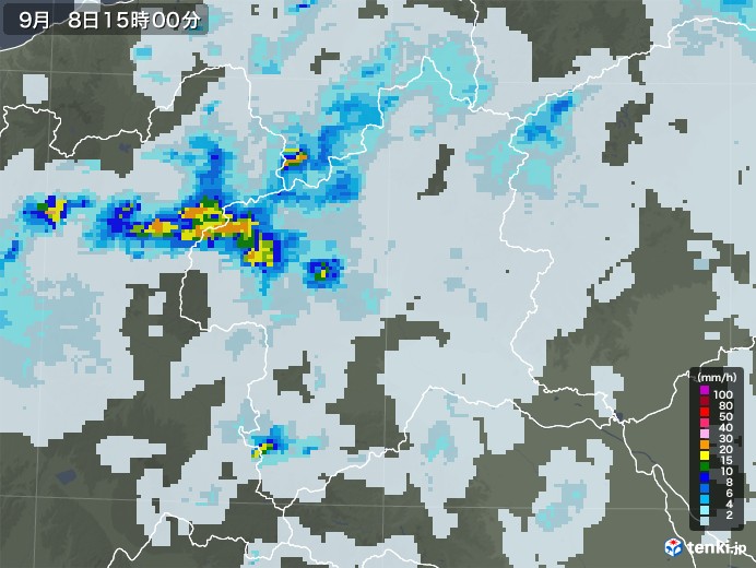 群馬県の雨雲レーダー(2022年09月08日)