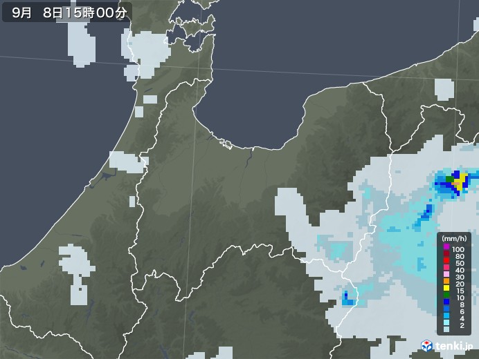 富山県の雨雲レーダー(2022年09月08日)