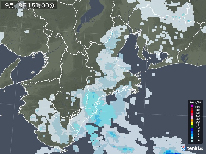 三重県の雨雲レーダー(2022年09月08日)