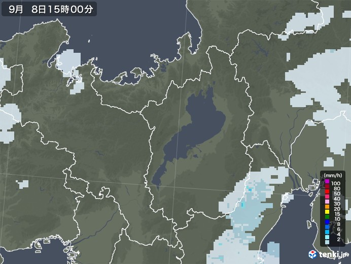 滋賀県の雨雲レーダー(2022年09月08日)