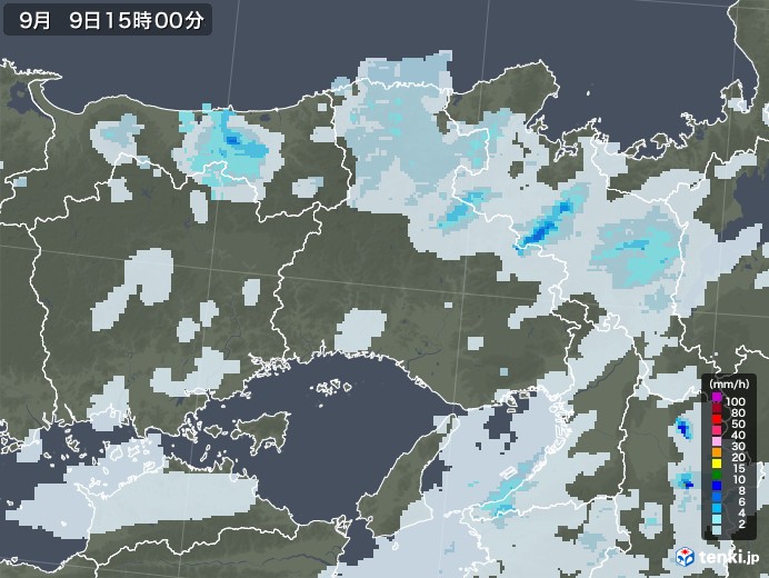 兵庫県の雨雲レーダー(2022年09月09日)