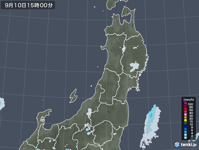 東北地方の雨雲レーダー(2022年09月10日)