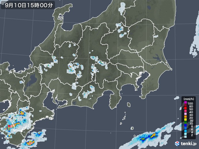関東・甲信地方の雨雲レーダー(2022年09月10日)
