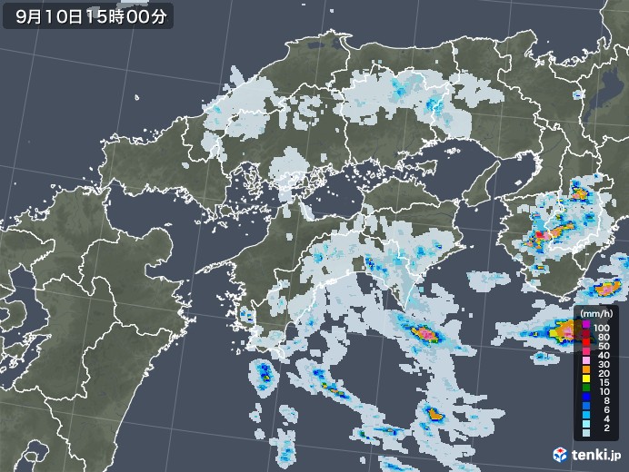 四国地方の雨雲レーダー(2022年09月10日)